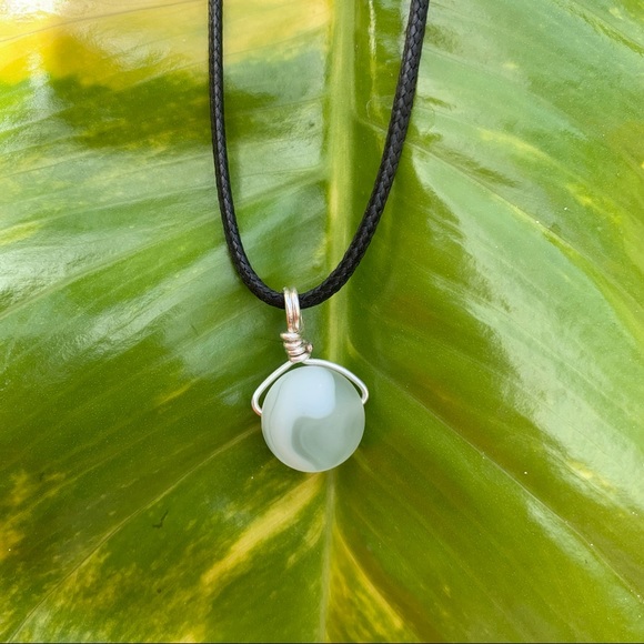*SOLD* Drilled Marble white sea glass wire wrap necklace - Picture 5 of 5